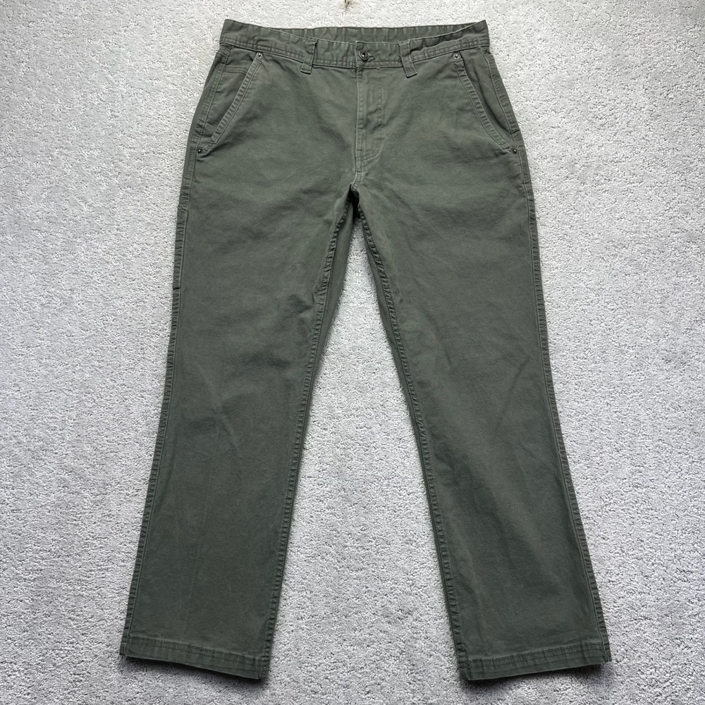 Eddie Bauer Utility Pants Men 32x29 Green Canvas Specialty Dyed Workwear Stretch